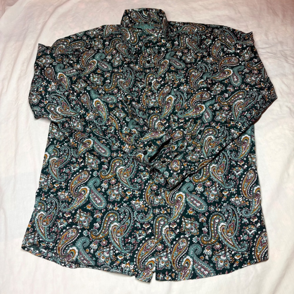 Cinch Mens Modern Fit Paisley Long Sleeve Button Down Shirt Teal MTW1347096 L